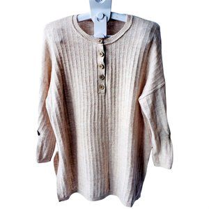 Free People Oversized Retro Trendy Ribbed Knit Acrylic Around the Clock Pullover